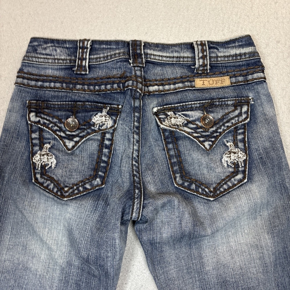 Cowgirl Tuff Cuffed Capri Distressed Jeans Flap Pocket Embroidered Women 25 - Picture 6 of 9